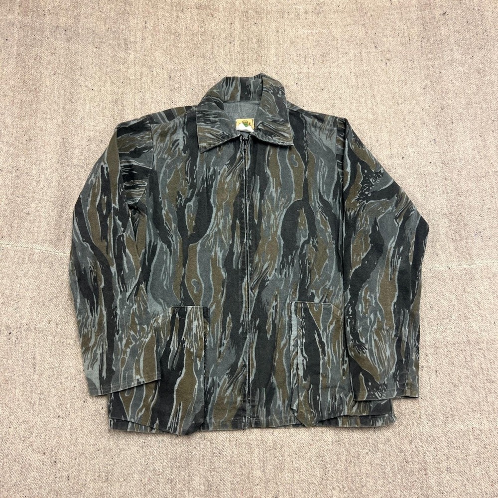 Vintage Ideal Tiger Stripe Jacket Mens Medium Green 1980s Camoflauge USA